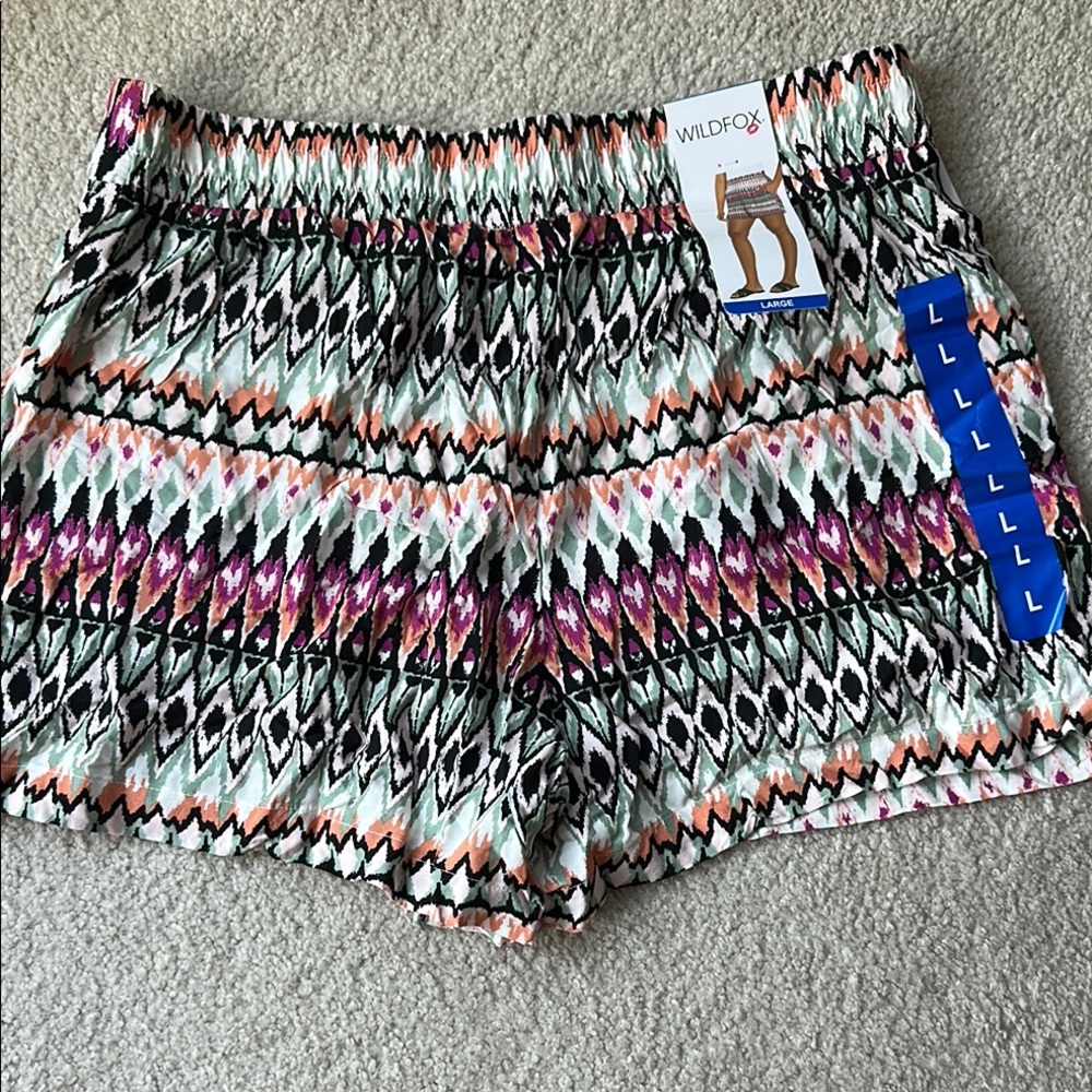 Wildfox Black , green, purple White patterned Shorts NWT.  Bonus free black pair